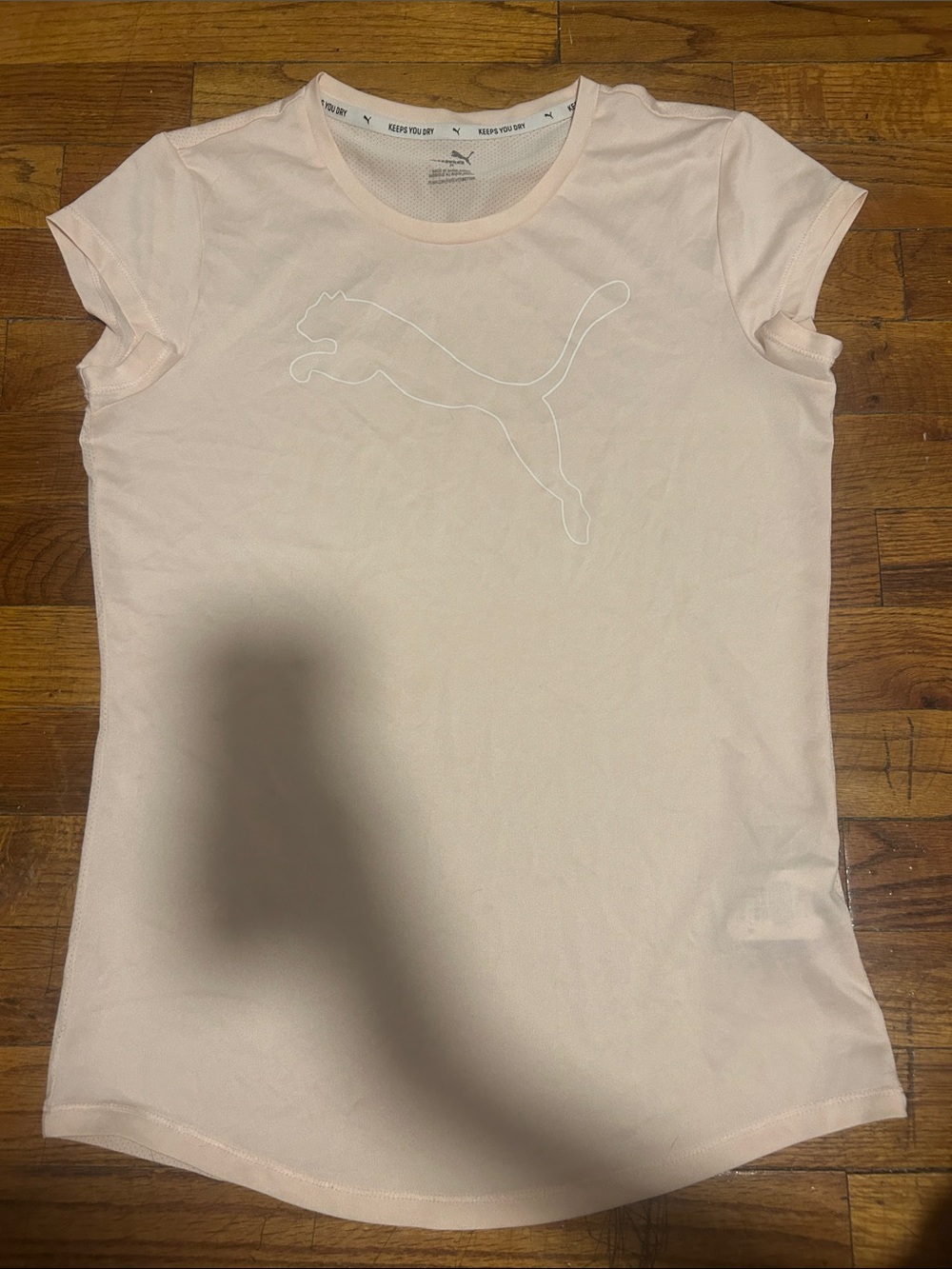 Puma Light Pink Girls' Short Sleeve Tee with Outline Cat Logo